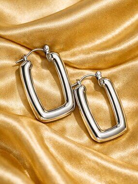 Silver Rectangular Hoop Earrings - Contemporary Womens Jewelry